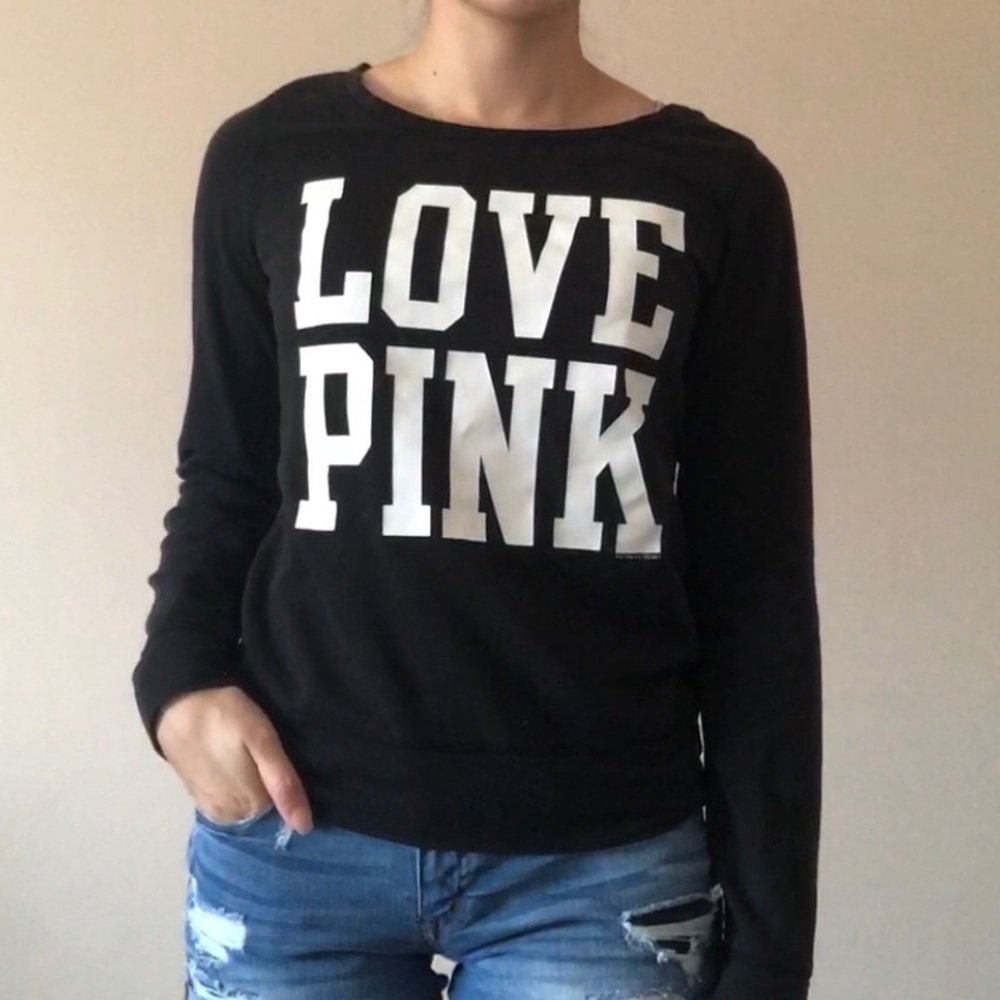 VS PINK Black Logo Crewneck